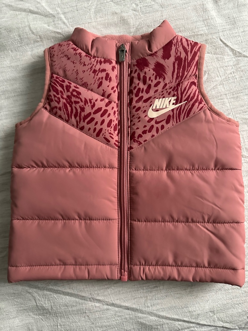 Nike Rose Pink Quilted Puffer Vest with Animal-Print Yoke